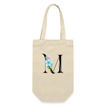 Eleganter Buchstabe 'M' mit Blumen - Geschenkbeutel für Flaschen - Natur - Vorne