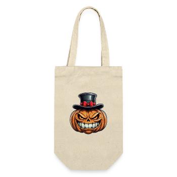 Citrouille d’Halloween souriante drôle avec chapeau haut de forme - Sac à bouteille - nature - Devant