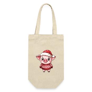 Pig Christmas Comic - Gift Bag for Bottles - nature - Front