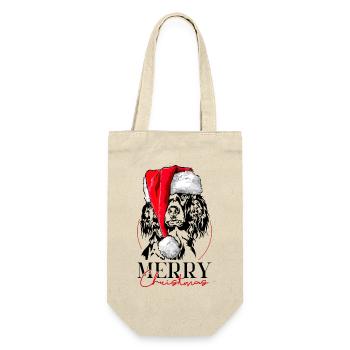 Santa Kleiner Münsterländer Merry Christmas Hunde - Geschenkbeutel für Flaschen - Natur - Vorne