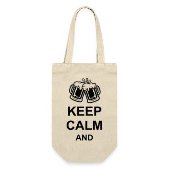 Bier Keep Calm Text - Geschenkbeutel für Flaschen - Natur - Vorne