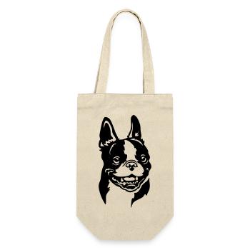 Boston Terrier Kopf - Geschenkbeutel für Flaschen - Natur - Vorne