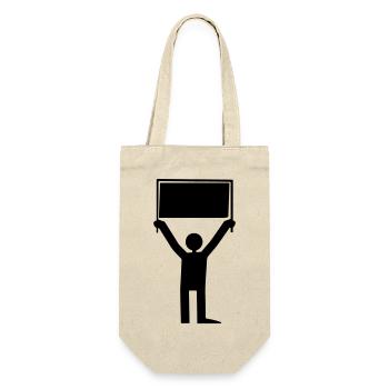 Mann mit Schild - Geschenkbeutel für Flaschen - Natur - Vorne