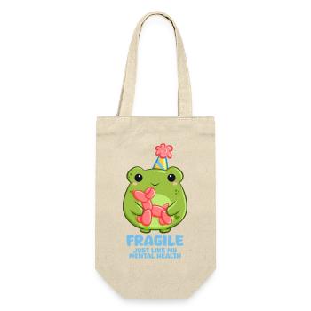 Achtung zerbrechlich Frosch mit Partyhut - Geschenkbeutel für Flaschen - Natur - Vorne