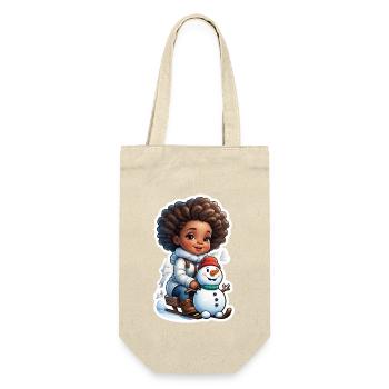 Child with snowman on the sleigh - Gift Bag for Bottles - nature - Front