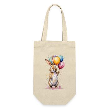 Hase mit Luftballons - Aquarell - Geschenkbeutel für Flaschen - Natur - Vorne