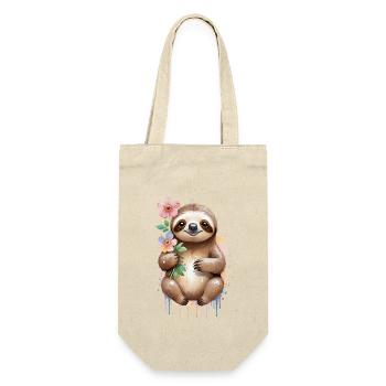 Sleepy Sloth with Flowers - Watercolor - Gift Bag for Bottles - nature - Front