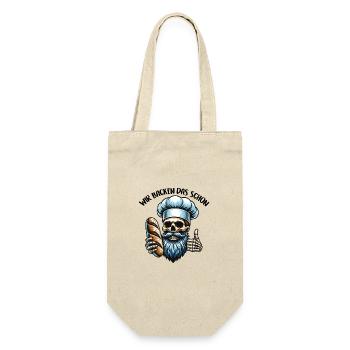 Skull mit Bäckermütze und Brot - Geschenkbeutel für Flaschen - Natur - Vorne