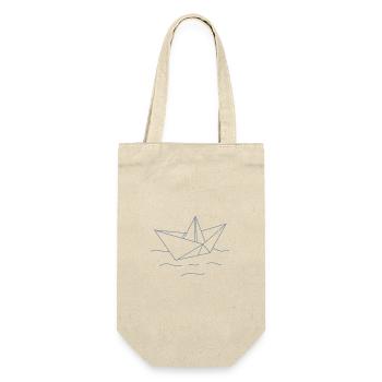 Origami Boot – Minimalistische Line Art Maritime I - Geschenkbeutel für Flaschen - Natur - Vorne