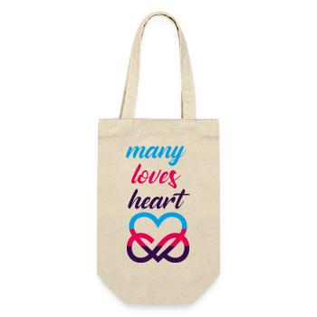 MANY LOVES HEART Polyamorie Liebe Herz - Geschenkbeutel für Flaschen - Natur - Vorne