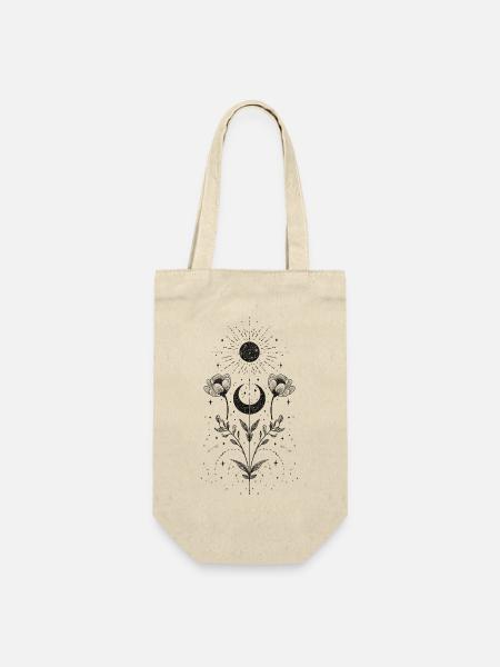 Boho Sonne und Mond mit floralen Elementen - Geschenkbeutel für Flaschen - Natur