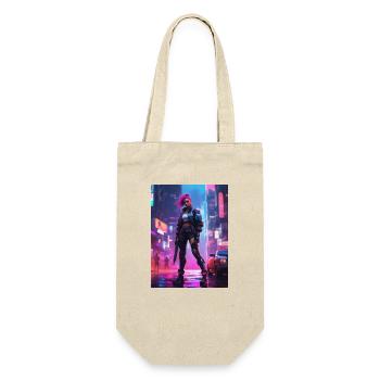 Cyberpunk Girl in neon, Cyborg - Geschenkbeutel für Flaschen - Natur - Vorne