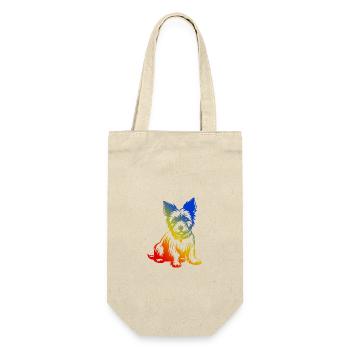 Yorkshire Terrier Hund Bunt - Geschenkbeutel für Flaschen - Natur - Vorne