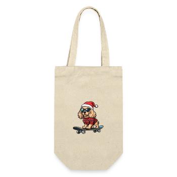 Cocker Spaniel Hund Weihnachten Skateboard - Geschenkbeutel für Flaschen - Natur - Vorne