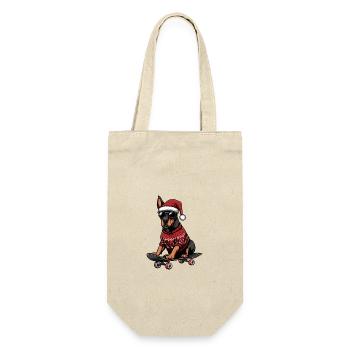 Doberman Hund Weihnachten Skateboard - Geschenkbeutel für Flaschen - Natur - Vorne
