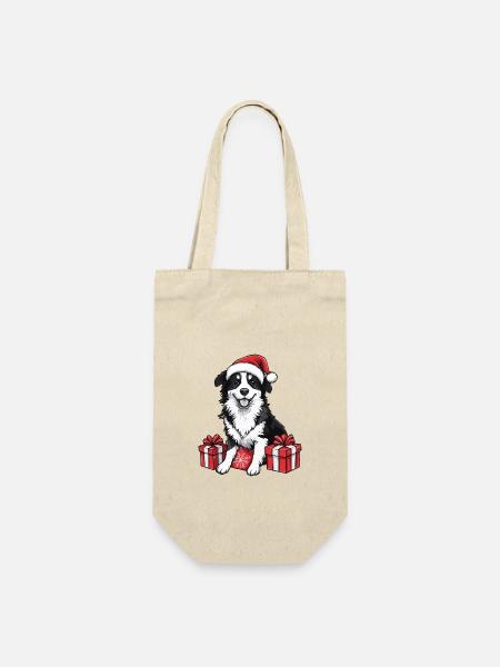 Border Collie Hund Weihnachten Geschenke - Geschenkbeutel für Flaschen - Natur