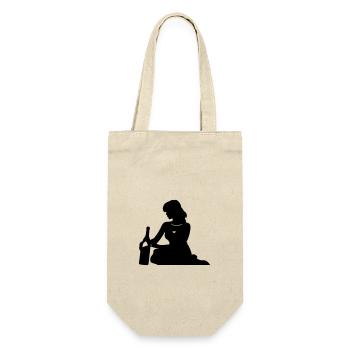 Silhouette Frau Drinking - Geschenkbeutel für Flaschen - Natur - Vorne