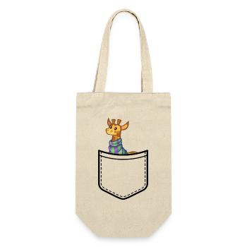 Pocket Animal - Cheerful Giraffe with Colorful Scarf - Gift Bag for Bottles - nature - Front