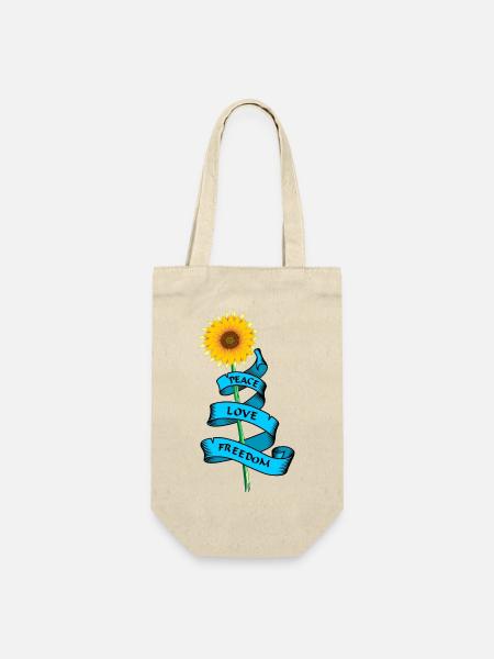 SonnenblumeFrieden Liebe Freiheit - Geschenkbeutel für Flaschen - Natur