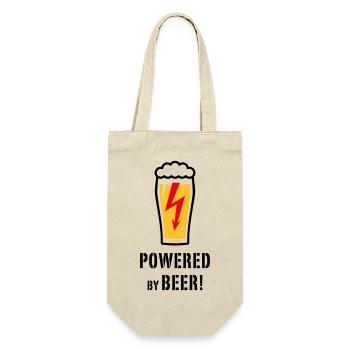 Powered By Beer! (Bier / Blitz / POS) - Geschenkbeutel für Flaschen - Natur - Vorne