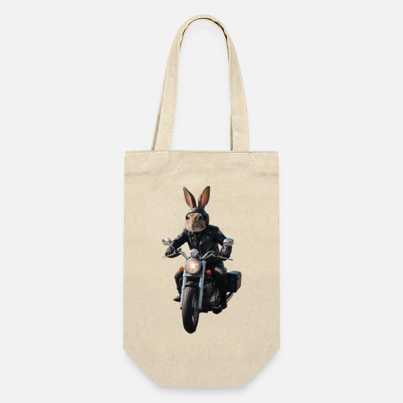 Biker Hase - Geschenkbeutel für Flaschen - Natur