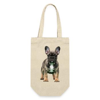 Französische Bulldogge Welpe echt - Geschenkbeutel für Flaschen - Natur - Vorne