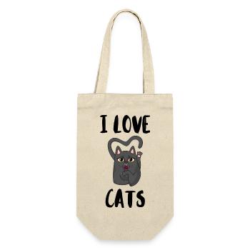 Ich liebe Katzen - Geschenkbeutel für Flaschen - Natur - Vorne