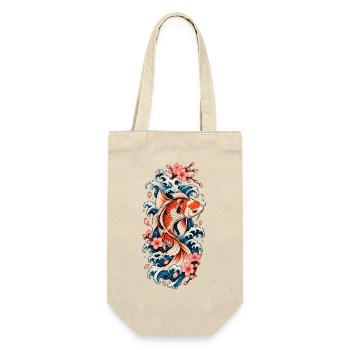 Koi in Wellen und Sakura - Geschenkbeutel für Flaschen - Natur - Vorne