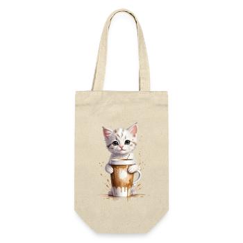 Cozy Kitten and Coffee Cup - Watercolor - Gift Bag for Bottles - nature - Front