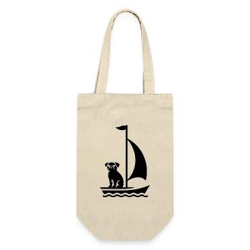 Mops im Boot Silhouette Segeln Minimalistisch - Geschenkbeutel für Flaschen - Natur - Vorne