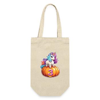 Einhorn Kürbis Herbst 3 - dritten Geburtstag - Geschenkbeutel für Flaschen - Natur - Vorne