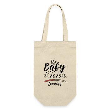 Baby 2025 Loading Schwanger Spruch - Geschenkbeutel für Flaschen - Natur - Vorne