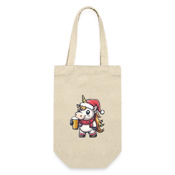 Einhorn Bier Xmas Weihnachten - Geschenkbeutel für Flaschen - Natur - Vorne