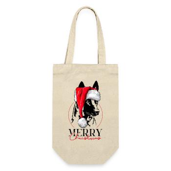 Santa Malinois Merry Christmas Hunde Hund Wilsigns - Geschenkbeutel für Flaschen - Natur - Vorne