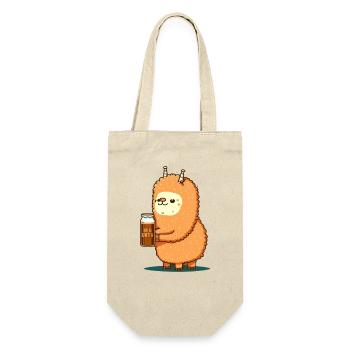 Süßes Flauschiges Alpaka mit Bier. Lama Geschenk - Geschenkbeutel für Flaschen - Natur - Vorne