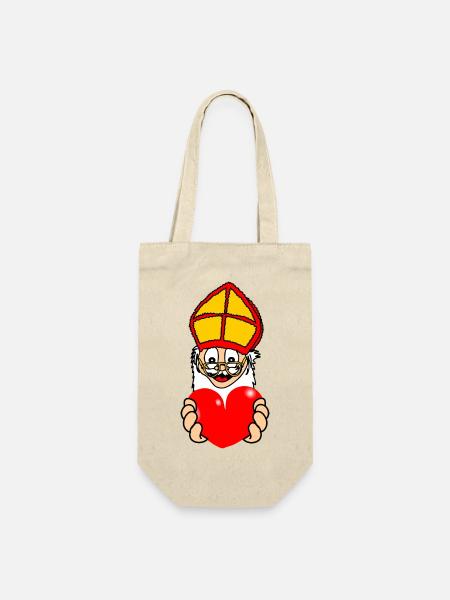 Sinterklaas mit Herz - Geschenkbeutel für Flaschen - Natur