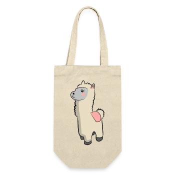 Lama Alpaka Motive Tier Mädchen pastellfarben pink - Geschenkbeutel für Flaschen - Natur - Vorne