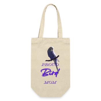 PROUD BIRD MOM Geschenkidee Wellensittich süß  - Geschenkbeutel für Flaschen - Natur - Vorne