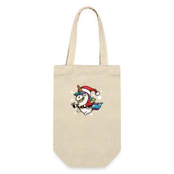 Verrücktes Einhorn Weihnachtsmann Weihnachtsoutfit - Geschenkbeutel für Flaschen - Natur - Vorne