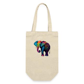 Bunter Elefant - Geschenkbeutel für Flaschen - Natur - Vorne