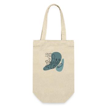 "Oktopus", Boho Line Art Design, Serie "Ocean" - Geschenkbeutel für Flaschen - Natur - Vorne