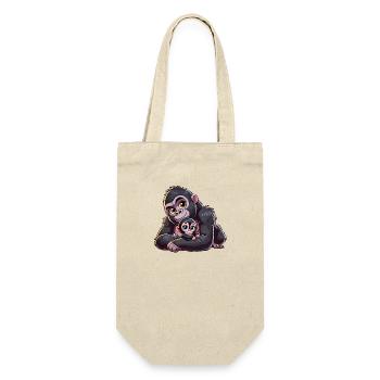 Gorilla-Mutter mit Kind - Geschenkbeutel für Flaschen - Natur - Vorne