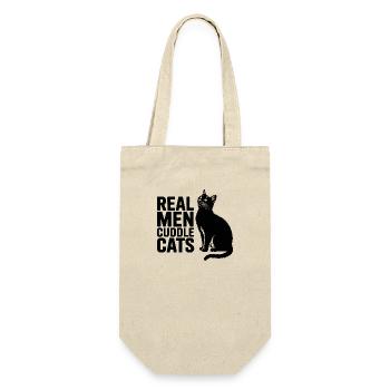 Echte Männer kuscheln Katzen! Katzen Papa Kitten - Geschenkbeutel für Flaschen - Natur - Vorne
