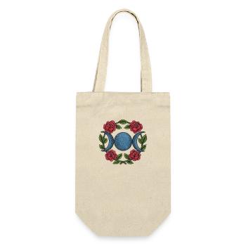 Dreifacher Mond mit roten Rosen – Hexenblauer Wicca - Geschenkbeutel für Flaschen - Natur - Vorne
