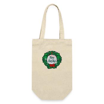 Weihnachtskranz Frohe Weihnachten ohne - Geschenkbeutel für Flaschen - Natur - Vorne