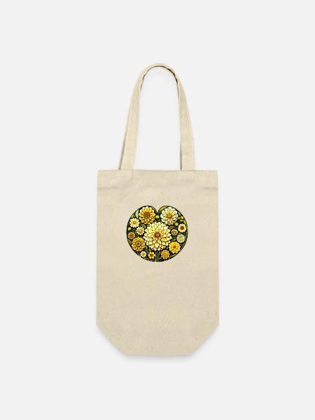 Retro Dahlia Herz Blumige Liebe - Geschenkbeutel für Flaschen - Natur