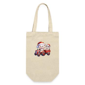 Teddy als Weihnachtsmann mit Traktor und Kätzchen - Geschenkbeutel für Flaschen - Natur - Vorne