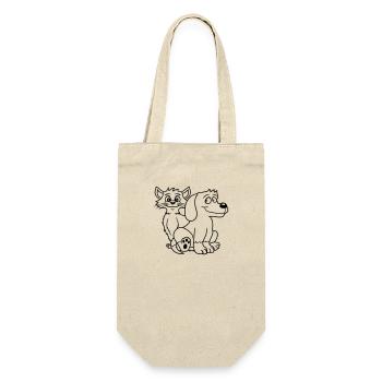 Hund Katze Zwei Freunde Team Kätzchen 2 Duo Crew - Geschenkbeutel für Flaschen - Natur - Vorne