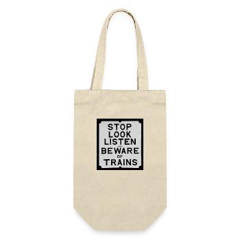 Vintage Beware of Trains sign - Gift Bag for Bottles - nature - Front
