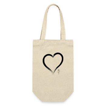 Offenes Herz mit Rose Design - Geschenkbeutel für Flaschen - Natur - Vorne